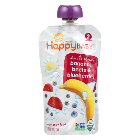 Happy Baby Organic Baby Food - Stage 2 - Banana Beets and Blueberry - Case of 16 - 3.5 oz