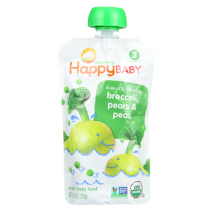 Happy Baby Organic Baby Food - Stage 2 - Broccoli Peas and Pears - Case of 16 - 3.5 oz