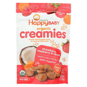 Happy Creamies Organic Snacks - Strawberry and Raspberry - Case of 8 - 1 oz