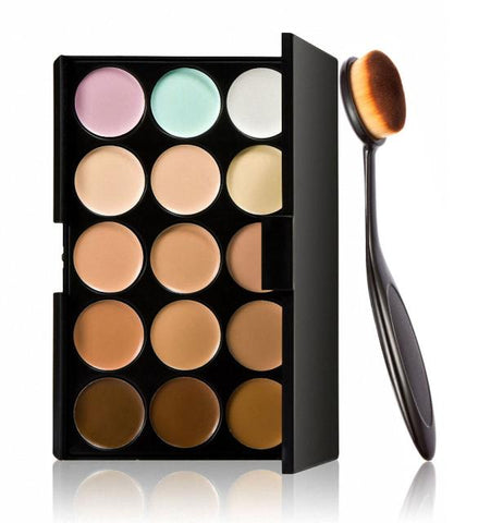 Cosmetic Makeup Blusher Toothbrush Curve Foundation Brush+15 Colors Concealer