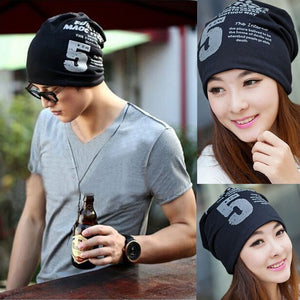 Womens Mens Unisex Five Hip-Hop Baggy Beanie Cotton Blend Hats Cap Black