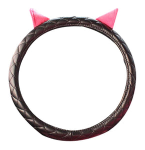 Winter Fashion Leather Car Steering Wheel Sets Cute Ears Anti-Skid Handlebar Set