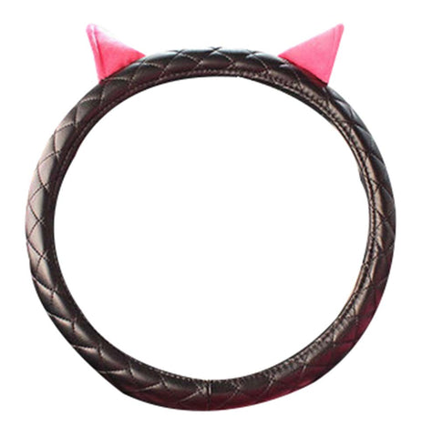 Winter Fashion Leather Car Steering Wheel Sets Cute Ears Anti-Skid Handlebar Set