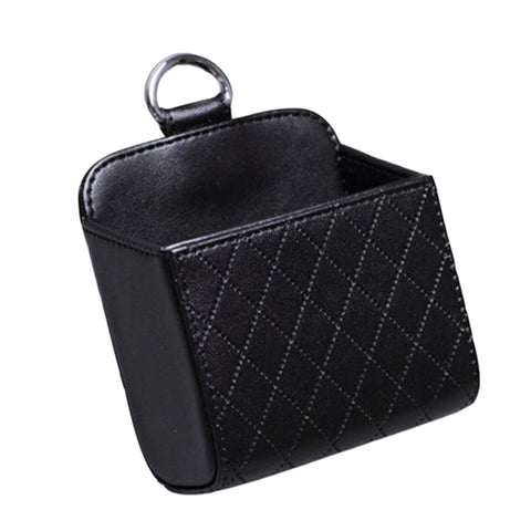 Classic Black PU Leather Square Car Cup Holder,Auto Storage Bucket,3.5*3.3''