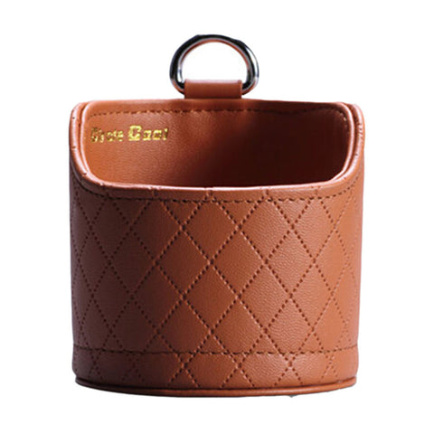Fashion Brown PU Leather Round Car Cup Holder,Auto Storage Bucket,3.5*3.3''