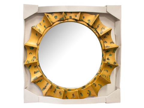 Round Sunburst Mirror with Gold &amp; Green Frame: Case of 79