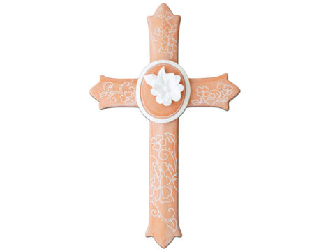Decorative Floral Ceramic Wall Cross: Case of 4
