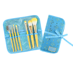 Cosmopolitan 7Pc Makeup Brush And Bag Set 8.25""X1""X7.5"" Blue: Blue