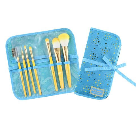 Cosmopolitan 7Pc Makeup Brush And Bag Set 8.25""X1""X7.5"" Blue: Blue