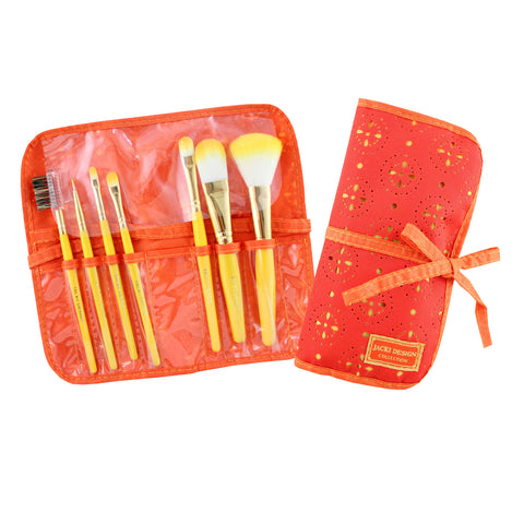 Cosmopolitan 7Pc Makeup Brush And Bag Set 8.25""X1""X7.5"" Orange: Orange