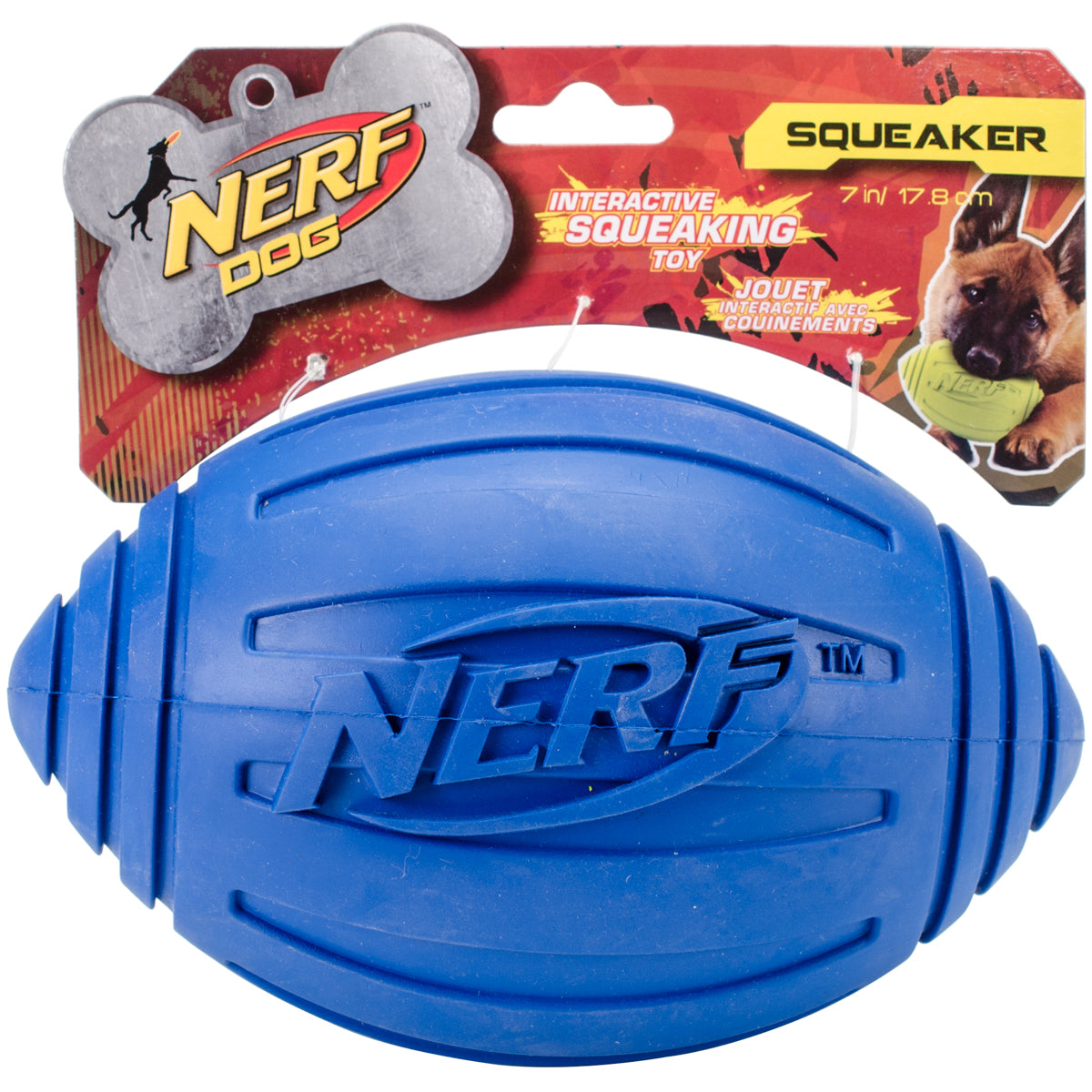 Nerf Ridged Squeak Football 7""-Blue