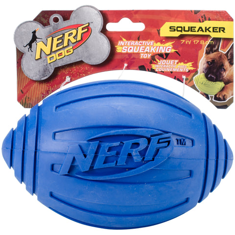 Nerf Ridged Squeak Football 7""-Blue