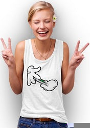Womens Cartoon Hands Roll Joint Tank Top-Navy: Size-Large